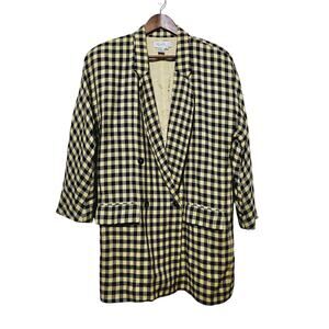 Vintage Pearl C Wool Silk Blend Blazer Women's Size 8 Oversized Pockets Yellow